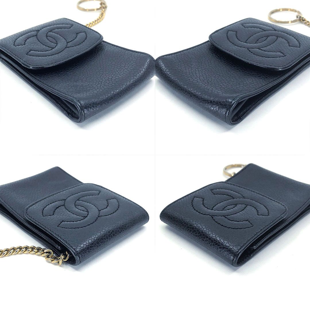 【箱・ギャランティカード付き・シール有り】CHANEL シャネル／キーリング付 シガレットケース キーケース／キャビアスキン／ブラック