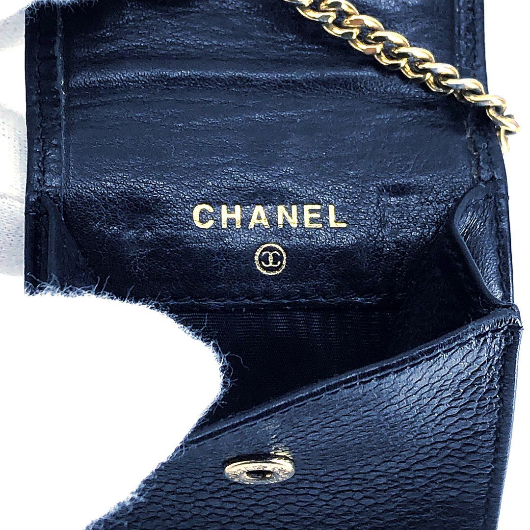 【箱・ギャランティカード付き・シール有り】CHANEL シャネル／キーリング付 シガレットケース キーケース／キャビアスキン／ブラック