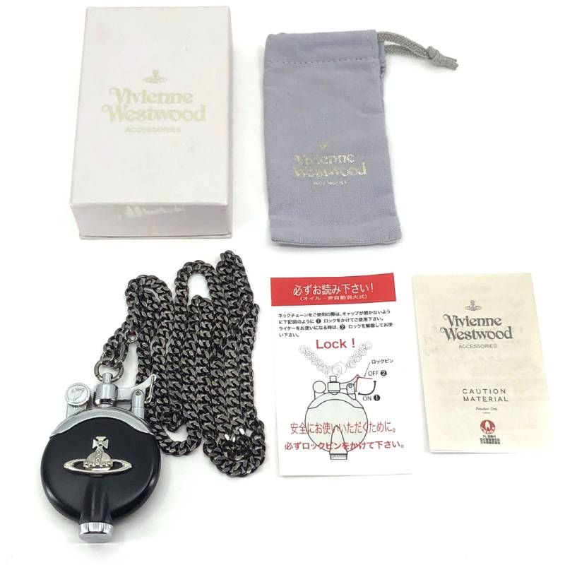 【美品・箱付き】ヴィヴィアンウエストウッド／チェーン ネックレス オイルライター／オーブ／ステンレス／ブラック