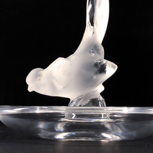 【美品】Lalique ラリック／バード 鳥 リング ピン トレイ 小物入れ／グラス／乳白色 クリア