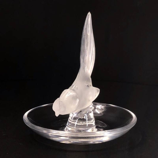 【美品】Lalique ラリック／バード 鳥 リング ピン トレイ 小物入れ／グラス／乳白色 クリア