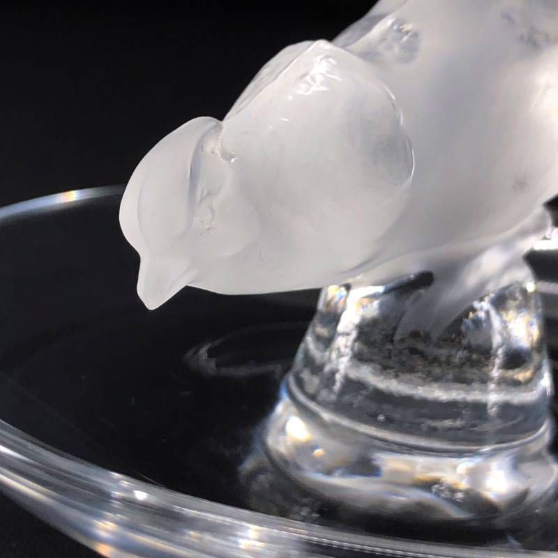 【美品】Lalique ラリック／バード 鳥 リング ピン トレイ 小物入れ／グラス／乳白色 クリア