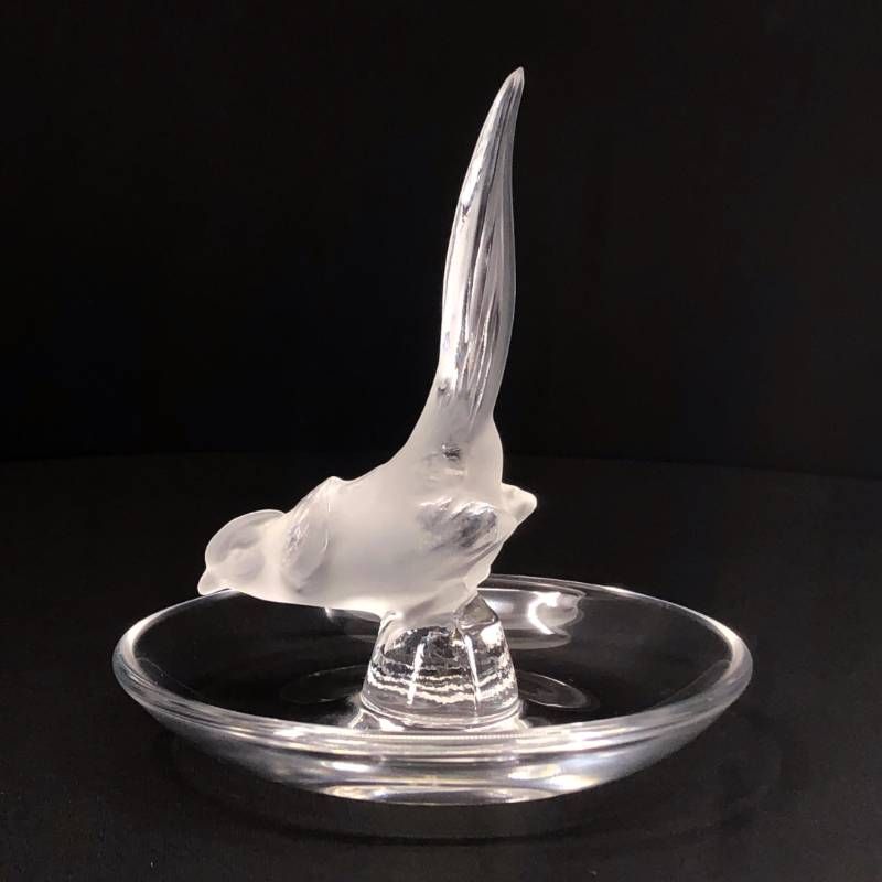 【美品】Lalique ラリック／バード 鳥 リング ピン トレイ 小物入れ／グラス／乳白色 クリア