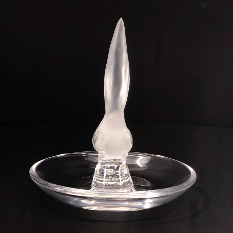 【美品】Lalique ラリック／バード 鳥 リング ピン トレイ 小物入れ／グラス／乳白色 クリア
