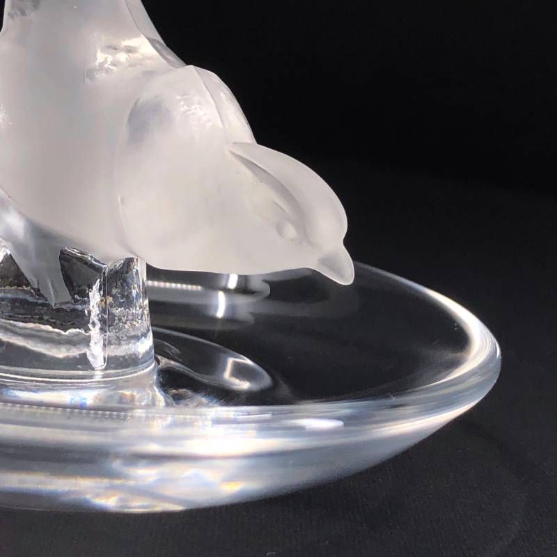 【美品】Lalique ラリック／バード 鳥 リング ピン トレイ 小物入れ／グラス／乳白色 クリア