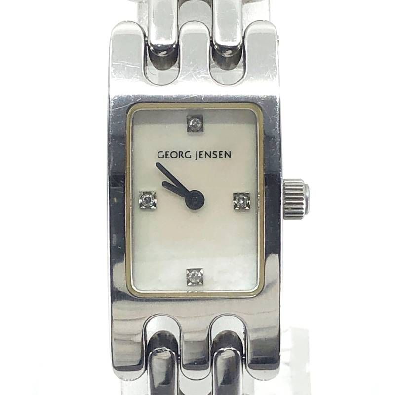 【美品】Georg Jensen ジョージジェンセン／レディース 腕時計 376／クォーツ／ステンレス シェル文字盤 4PD／シルバー ホワイト