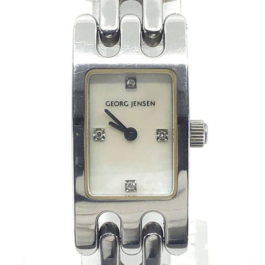 【美品】Georg Jensen ジョージジェンセン／レディース 腕時計 376／クォーツ／ステンレス シェル文字盤 4PD／シルバー ホワイト