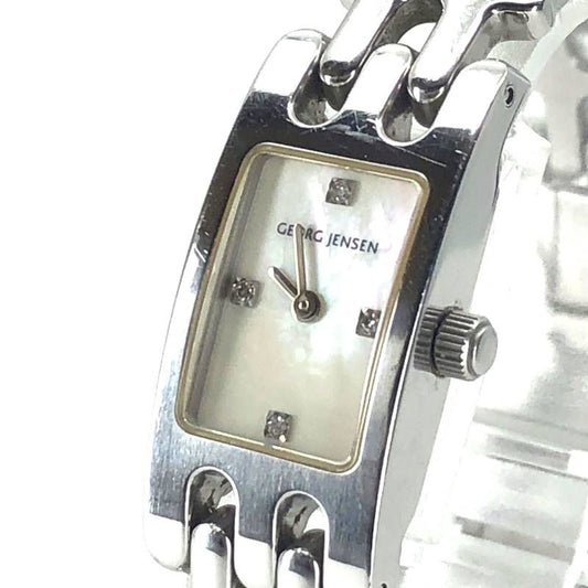 【美品】Georg Jensen ジョージジェンセン／レディース 腕時計 376／クォーツ／ステンレス シェル文字盤 4PD／シルバー ホワイト