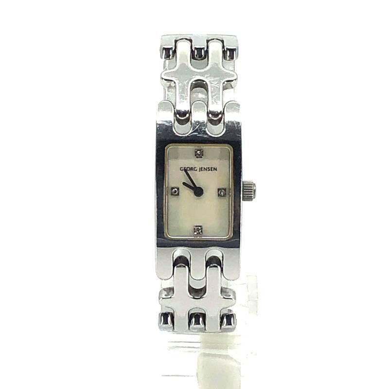 【美品】Georg Jensen ジョージジェンセン／レディース 腕時計 376／クォーツ／ステンレス シェル文字盤 4PD／シルバー ホワイト