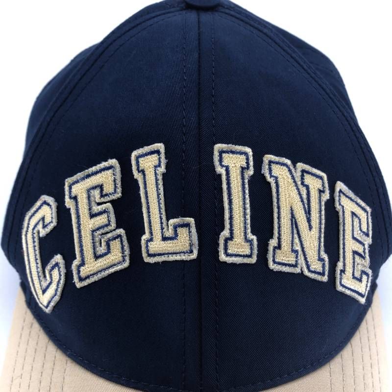 【美品】CELINE セリーヌ／カレッジパッチ ベースボールキャップ／M／ダークネイビー ベージュ