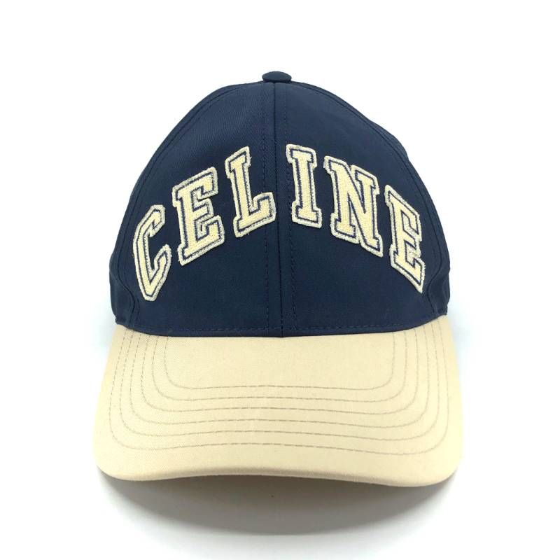 【美品】CELINE セリーヌ／カレッジパッチ ベースボールキャップ／M／ダークネイビー ベージュ