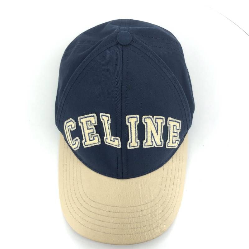 【美品】CELINE セリーヌ／カレッジパッチ ベースボールキャップ／M／ダークネイビー ベージュ