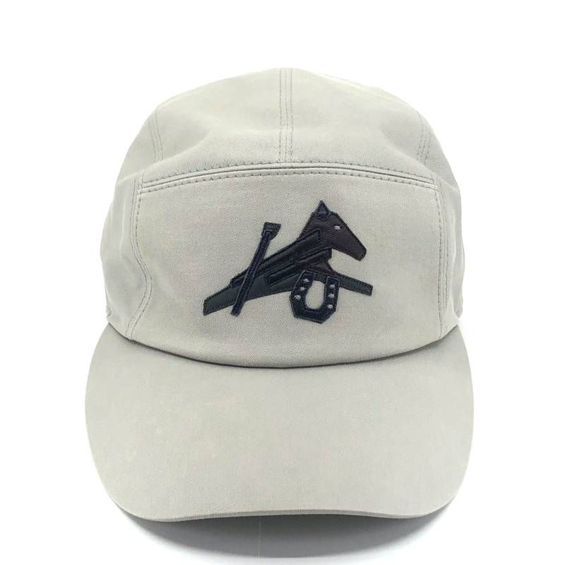 HERMES エルメス／カレッジパッチ ネヴァダ パズル エキストル キャップ／ホース 馬／約56cm／グレー