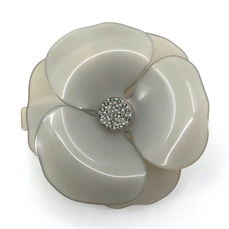 【美品・保管袋付き】ALEXANDRE DE PARIS アレクサンドルドゥパリ／カメリア バレッタ ／アセテート／グレー