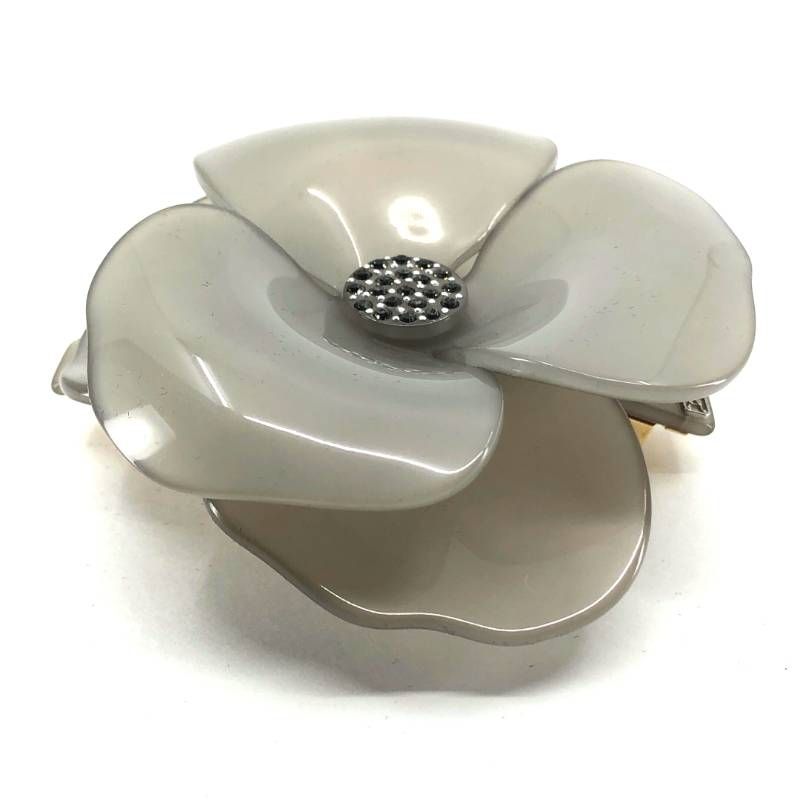 【美品・保管袋付き】ALEXANDRE DE PARIS アレクサンドルドゥパリ／カメリア バレッタ ／アセテート／グレー