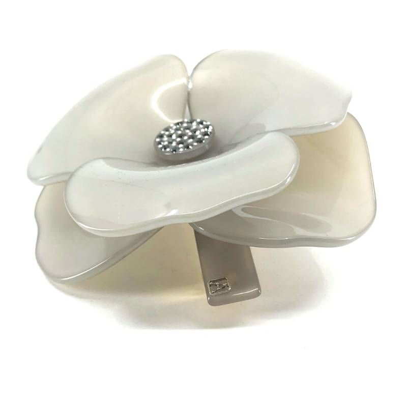 【美品・保管袋付き】ALEXANDRE DE PARIS アレクサンドルドゥパリ／カメリア バレッタ ／アセテート／グレー