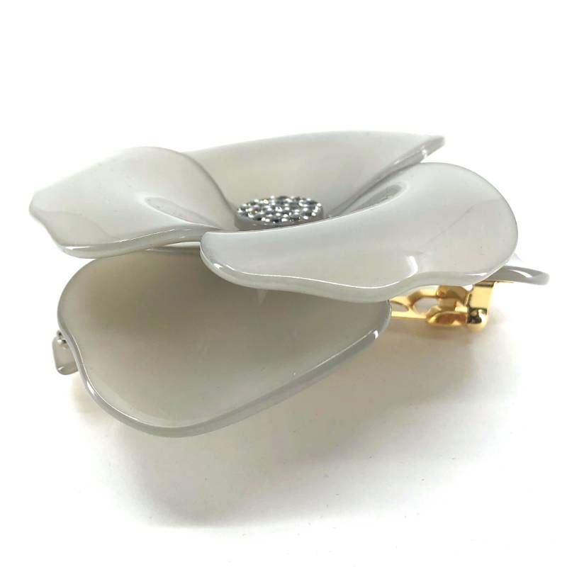 【美品・保管袋付き】ALEXANDRE DE PARIS アレクサンドルドゥパリ／カメリア バレッタ ／アセテート／グレー