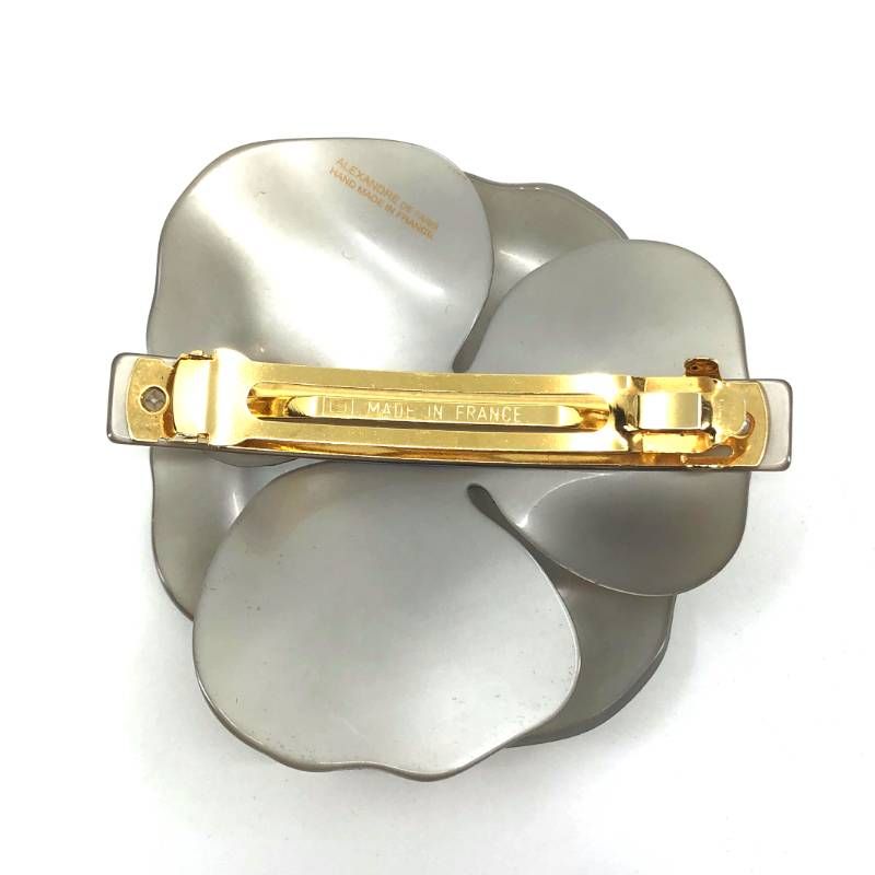 【美品・保管袋付き】ALEXANDRE DE PARIS アレクサンドルドゥパリ／カメリア バレッタ ／アセテート／グレー