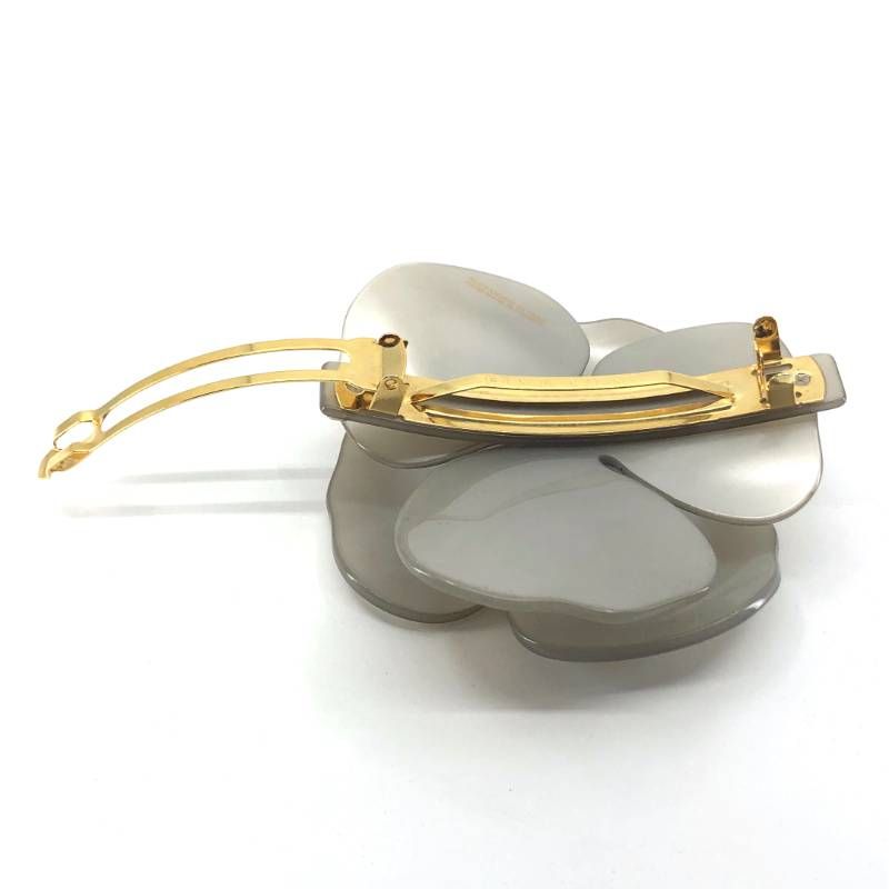 【美品・保管袋付き】ALEXANDRE DE PARIS アレクサンドルドゥパリ／カメリア バレッタ ／アセテート／グレー