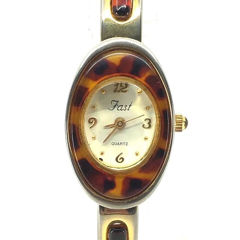 【電池交換済み】Fast ファスト／レディース バングルウォッチ／クォーツ／アセテート・ステンレス／ブラウン・ゴールド