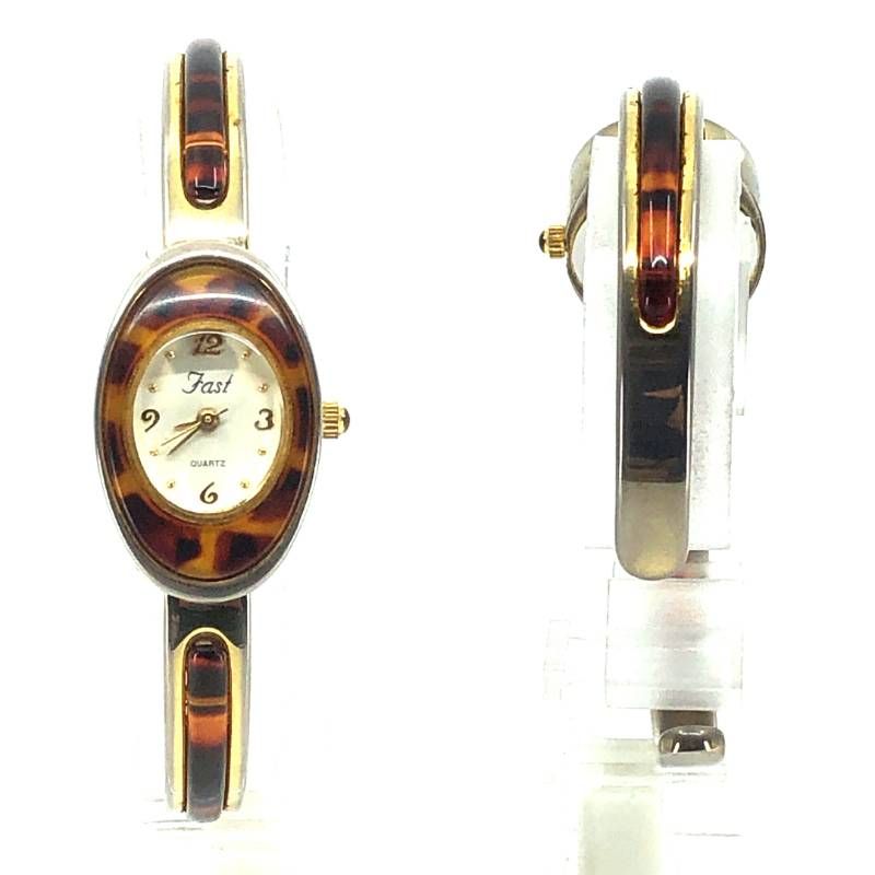 【電池交換済み】Fast ファスト／レディース バングルウォッチ／クォーツ／アセテート・ステンレス／ブラウン・ゴールド
