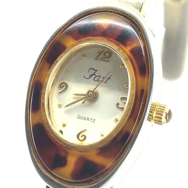 【電池交換済み】Fast ファスト／レディース バングルウォッチ／クォーツ／アセテート・ステンレス／ブラウン・ゴールド