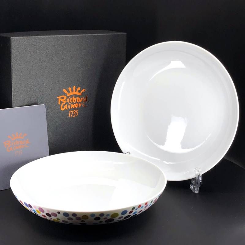 【美品・箱付き】Richard Ginori リチャードジノリ／INF ポイント パスタプレート 2枚 セット／21.5cm／陶器／ホワイト・マルチカラー
