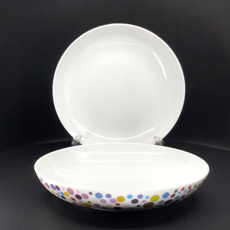 【美品・箱付き】Richard Ginori リチャードジノリ／INF ポイント パスタプレート 2枚 セット／21.5cm／陶器／ホワイト・マルチカラー