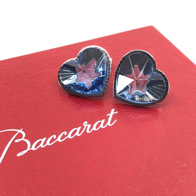 【美品・箱・保管袋付き】Baccarat バカラ／エトワール・ドゥ・モンクール コレクション スタッドピアス PVM／クリスタルグラス・SV925／ライトブルー・シルバー／BC558