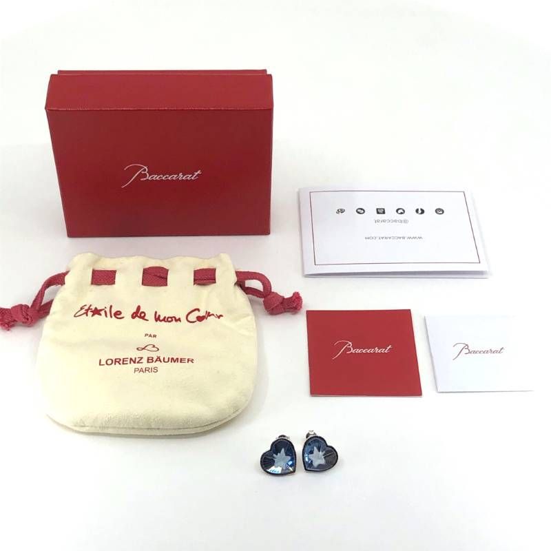 【美品・箱・保管袋付き】Baccarat バカラ／エトワール・ドゥ・モンクール コレクション スタッドピアス PVM／クリスタルグラス・SV925／ライトブルー・シルバー／BC558