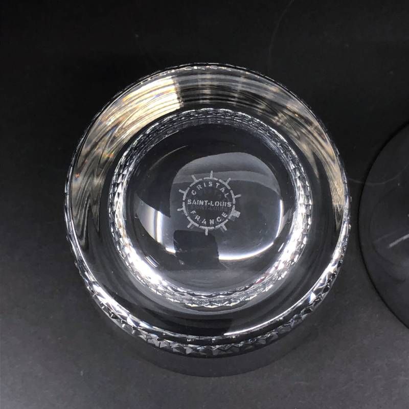 【美品・箱付き】SAINT-LOUIS サンルイ／ダイヤカット シルバーリム ペアグラス／クリスタルグラス／クリア・シルバー
