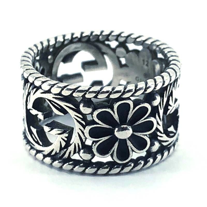 【美品】GUCCI グッチ／インターロッキングG フラワー リング 指輪／SV925／13号／シルバー