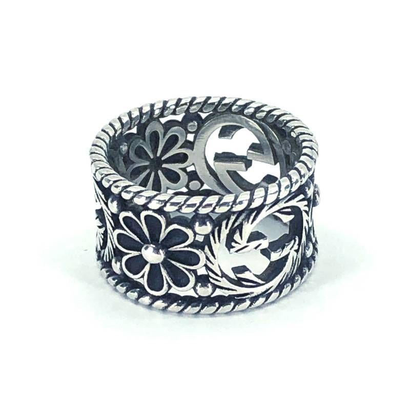 【美品】GUCCI グッチ／インターロッキングG フラワー リング 指輪／SV925／13号／シルバー