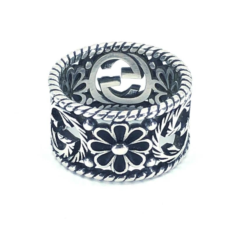 【美品】GUCCI グッチ／インターロッキングG フラワー リング 指輪／SV925／13号／シルバー
