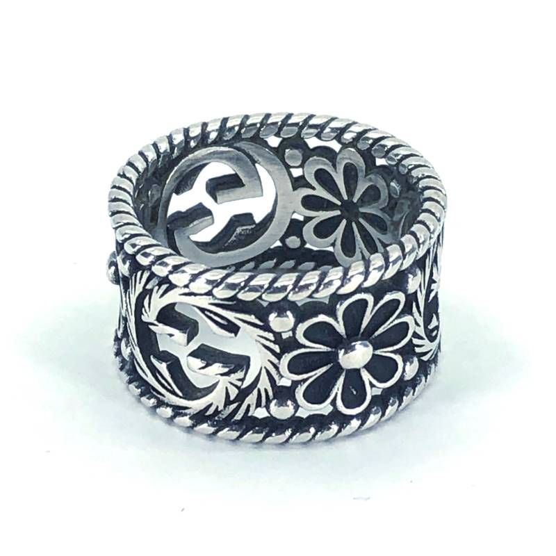 【美品】GUCCI グッチ／インターロッキングG フラワー リング 指輪／SV925／13号／シルバー