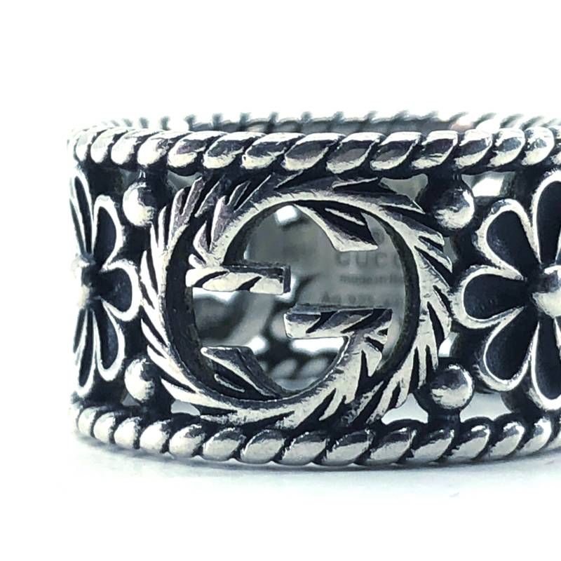 【美品】GUCCI グッチ／インターロッキングG フラワー リング 指輪／SV925／13号／シルバー