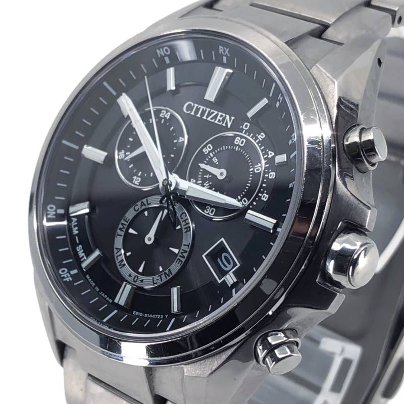 【美品】CITIZEN シチズン／エコドライブ E610 S104203／ソーラークォーツ／チタン／シルバー・ブラック