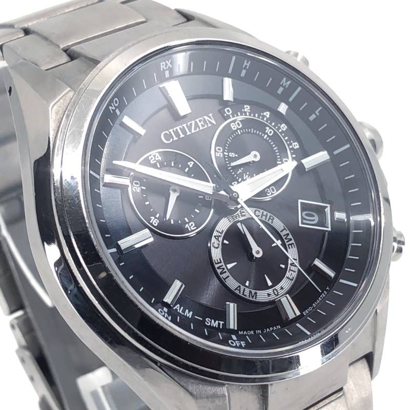 【美品】CITIZEN シチズン／エコドライブ E610 S104203／ソーラークォーツ／チタン／シルバー・ブラック