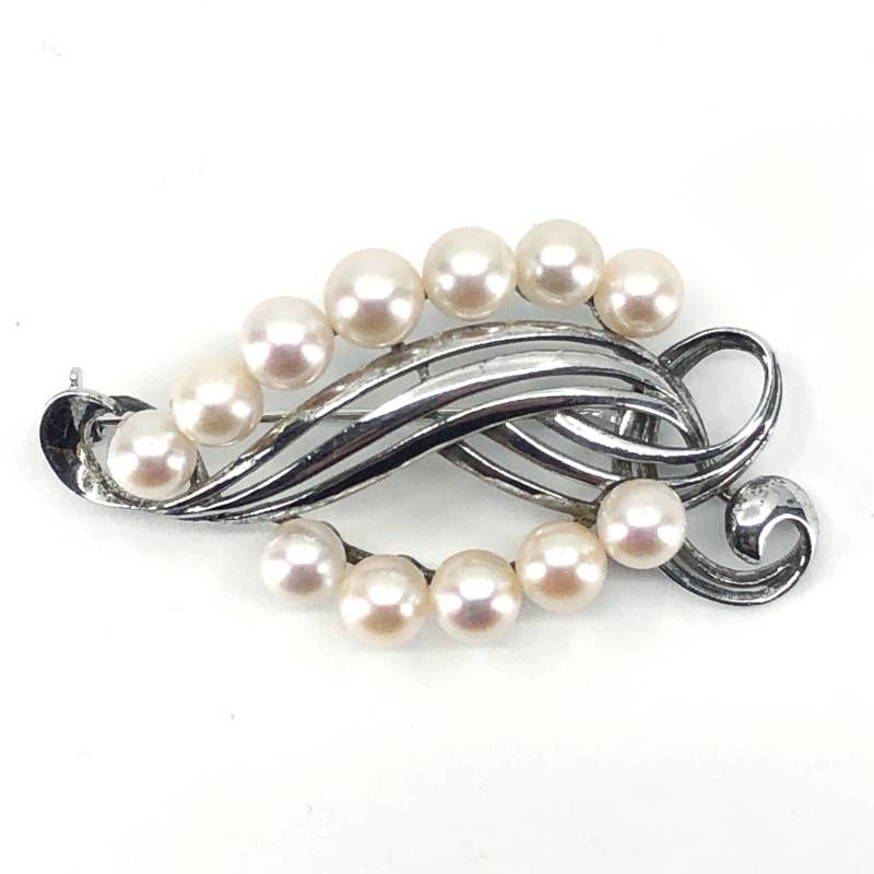 【美品】MIKIMOTO ミキモト／パール 真珠 12珠 シルバー M・S刻印 ブローチ／SV・パール（5.3〜6.0mm)／シルバー・ホワイト