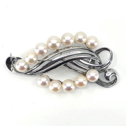 【美品】MIKIMOTO ミキモト／パール 真珠 12珠 シルバー M・S刻印 ブローチ／SV・パール（5.3〜6.0mm)／シルバー・ホワイト