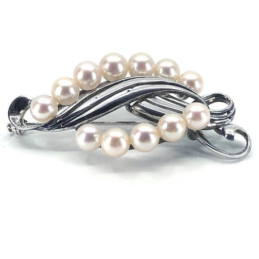 【美品】MIKIMOTO ミキモト／パール 真珠 12珠 シルバー M・S刻印 ブローチ／SV・パール（5.3〜6.0mm)／シルバー・ホワイト