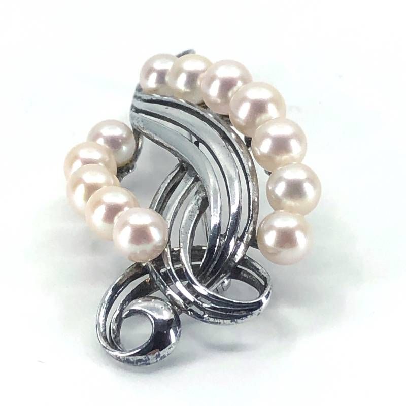 【美品】MIKIMOTO ミキモト／パール 真珠 12珠 シルバー M・S刻印 ブローチ／SV・パール（5.3〜6.0mm)／シルバー・ホワイト