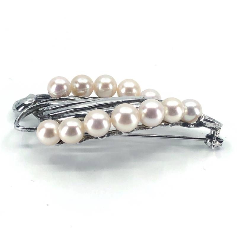 【美品】MIKIMOTO ミキモト／パール 真珠 12珠 シルバー M・S刻印 ブローチ／SV・パール（5.3〜6.0mm)／シルバー・ホワイト