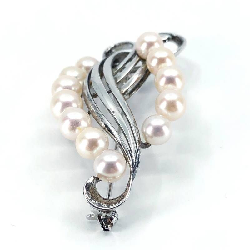 【美品】MIKIMOTO ミキモト／パール 真珠 12珠 シルバー M・S刻印 ブローチ／SV・パール（5.3〜6.0mm)／シルバー・ホワイト