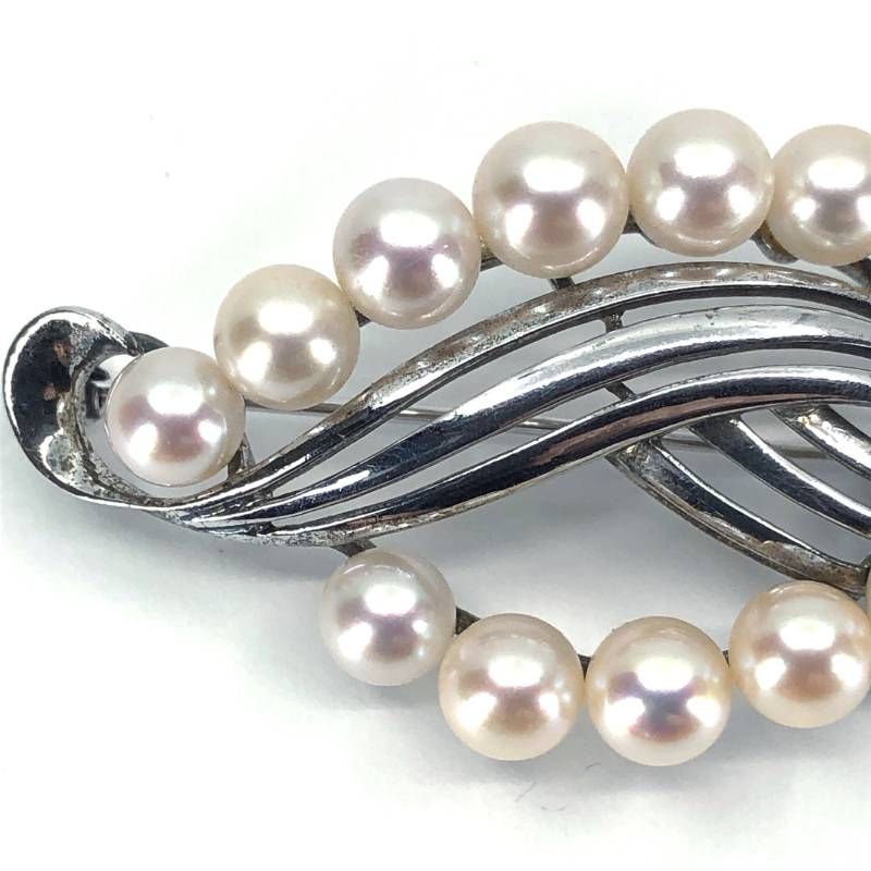 【美品】MIKIMOTO ミキモト／パール 真珠 12珠 シルバー M・S刻印 ブローチ／SV・パール（5.3〜6.0mm)／シルバー・ホワイト