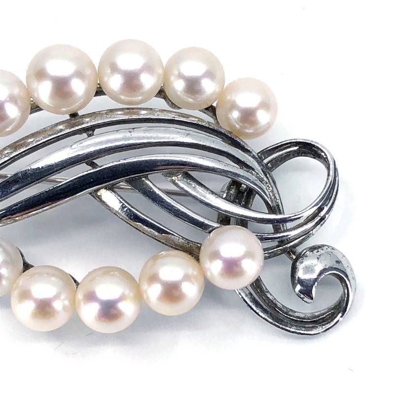 【美品】MIKIMOTO ミキモト／パール 真珠 12珠 シルバー M・S刻印 ブローチ／SV・パール（5.3〜6.0mm)／シルバー・ホワイト