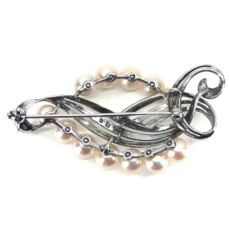 【美品】MIKIMOTO ミキモト／パール 真珠 12珠 シルバー M・S刻印 ブローチ／SV・パール（5.3〜6.0mm)／シルバー・ホワイト