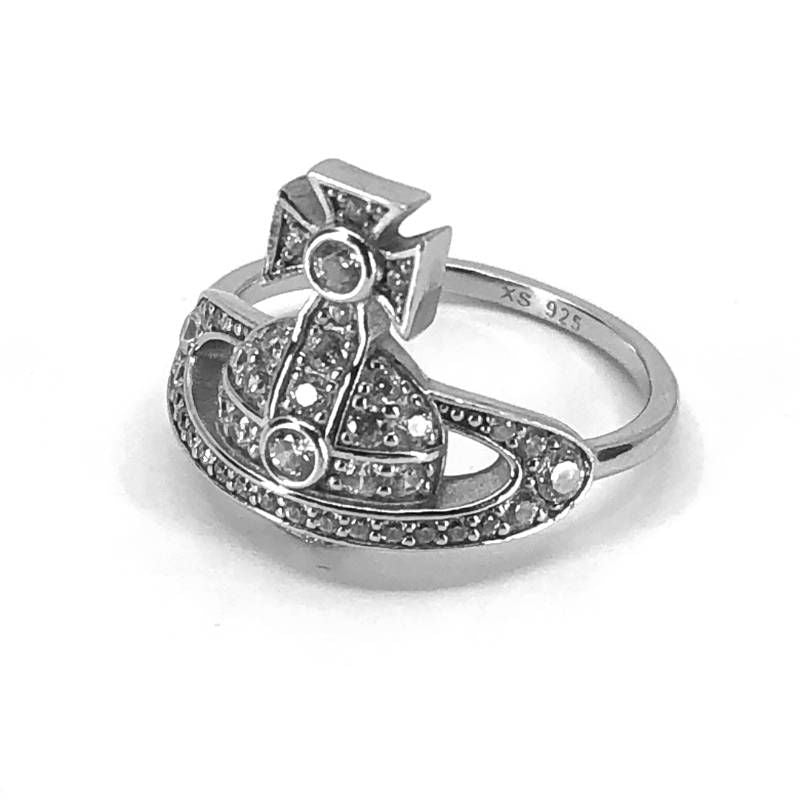 【美品】Vivienne Westwood ヴィヴィアンウエストウッド／オーブモチーフ ラインストーン リング 指輪／SV925／10号／シルバー