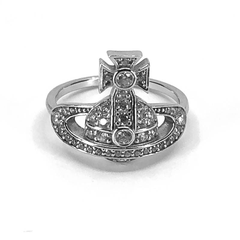 【美品】Vivienne Westwood ヴィヴィアンウエストウッド／オーブモチーフ ラインストーン リング 指輪／SV925／10号／シルバー