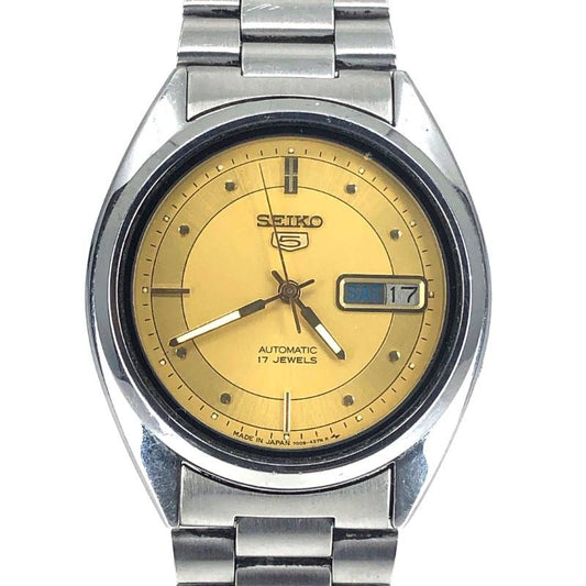 【美品】SEIKO セイコー／セイコー5 7009-3041／自動巻き／ステンレス／シルバー・イエローゴールド